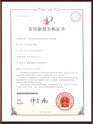 一種取電后保持電流均衡的高壓輸電線(xiàn)路實(shí)用新型專(zhuān)利證書(shū)